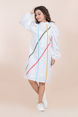 WHITE MULTICOLOUR STRIPES DRESS WHITE MULTICOLOUR STRIPES DRESS