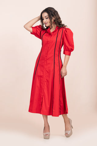 BLACK PIPING RED DRESS BLACK PIPING RED DRESS