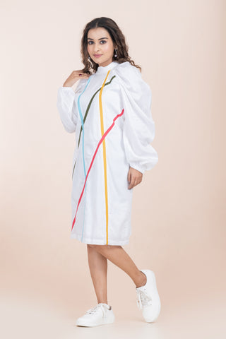 WHITE MULTICOLOUR STRIPES DRESS