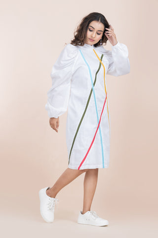 WHITE MULTICOLOUR STRIPES DRESS