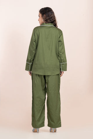 RUNNING STITCH-OLIVE GREEN CORD SET