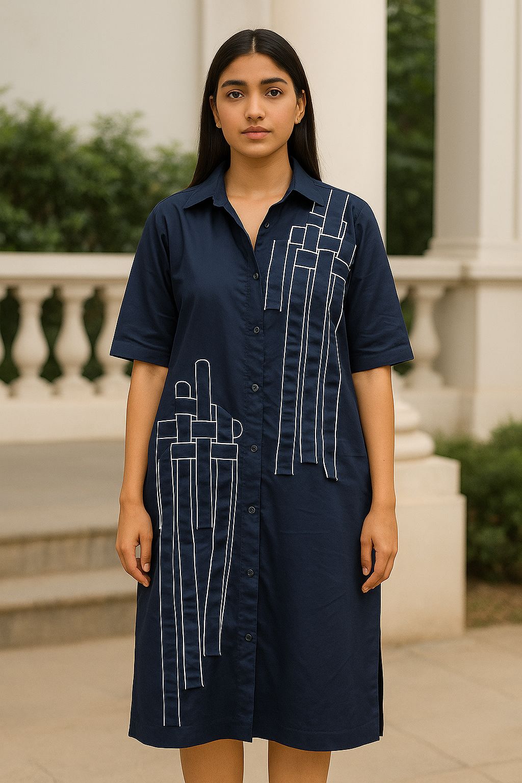 STRIPE BELT STYLE LONG DRESS