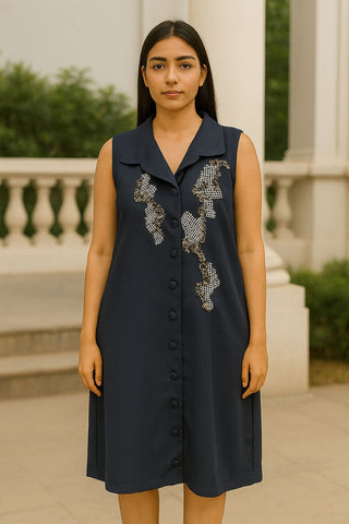 LITTLE STRIPE EMBROIDERED LONG DRESS